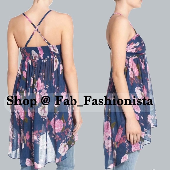 Free People Floral Tunic Top size XSmall Blue - Picture 5 of 15